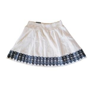 Old Navy L White Jupe‎ Boho Skirt With Navy Embroidery Mini Short Pull On NWT